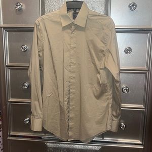 Men long sleeve dress shirt. Color tan. Slim fit